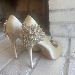 Badgley Mischka Cream Wedding Stilettos with Crystal Embellishments